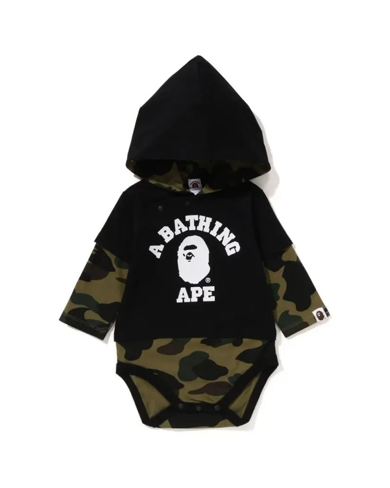 Bape Babies 1st College Layered Hoodie Jumpsuit Kinderen Zwart Slim Jumpsuit A BATHING APE Speciaalzaak